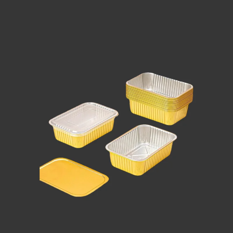 Caja de papel de aluminio dorado, olla de barbacoa desechable, fiambrera, bandeja para horno, embalaje para llevar, suministros de cocina, 1 ud.
