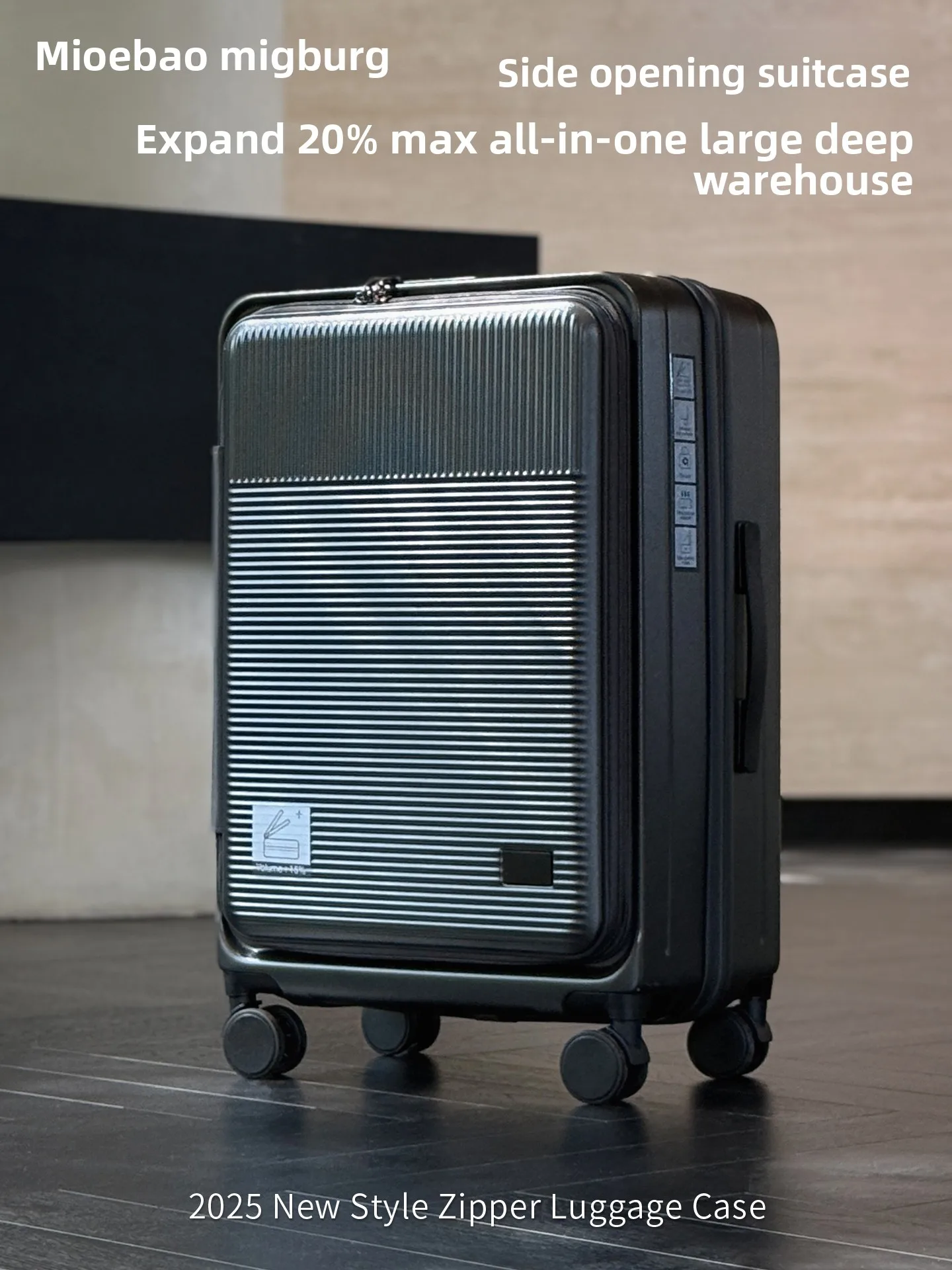 

Large Capaci Travel Suitcase Side Opening Cover Men's Zipper Sle Leather Bag Faionable Hardell Antimicrobial PC Material