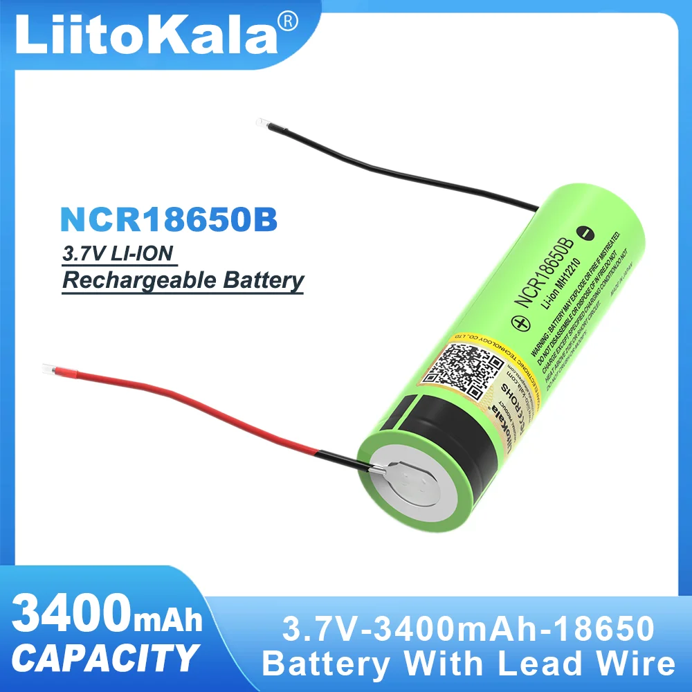 LiitoKala oryginalny NCR18650B 3.7v 3400mAh 18650 akumulator litowy DIY kabel silikonowy baterie