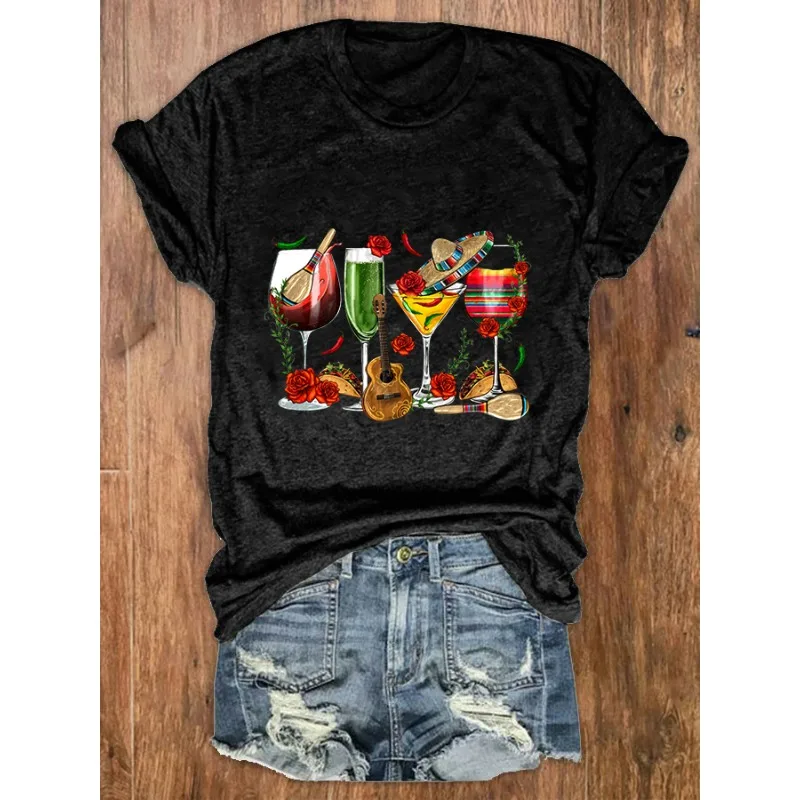 Women Cinco de Mayo Printed T Shirts Summer  O Neck Short Sleeve Top   Blouse