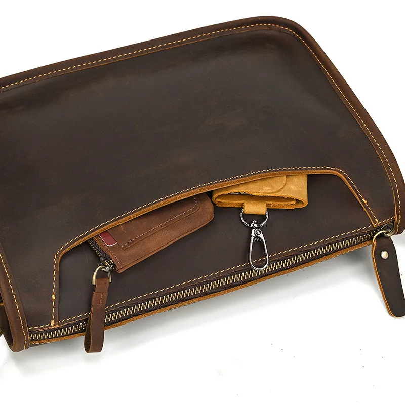 Spring Summer Commute Messenger Bag, Crazy Horse Texture Cowhide Leather Men Outdoor Casual Shoulder Crossbody Bag view 5