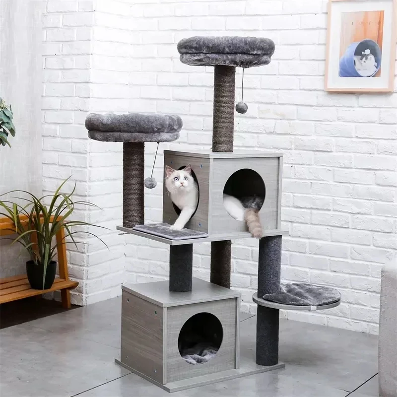 

Warehouse Hot Sale Cat Tree Tower With Two Condos Scratching Post For Large Cats