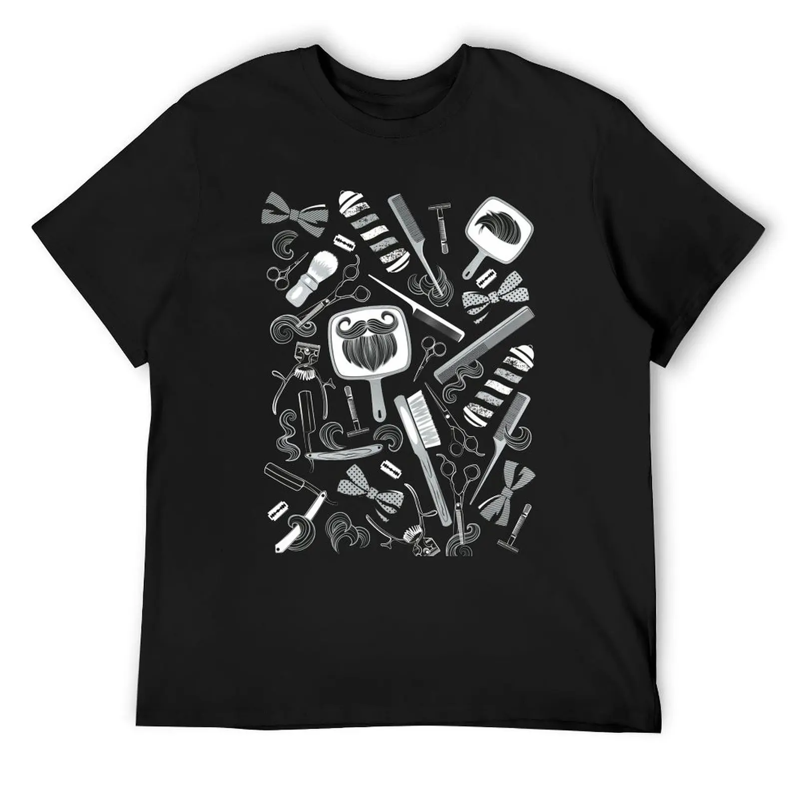 Shear shave shine // black background white and silver texture vintage barber shop tools T-Shirt cute clothes mens fashion