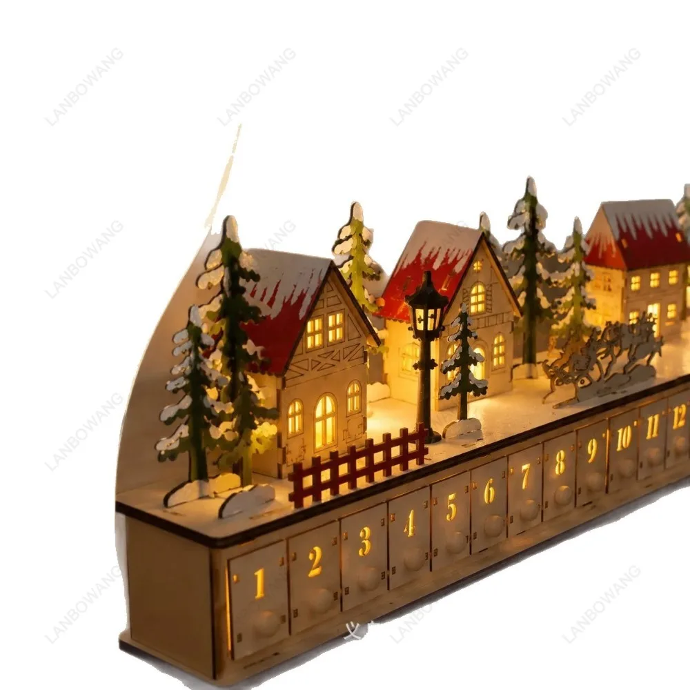 Christmas Advent Calendar, Christmas Village Desktop Ornament, Holiday Countdown Tabletop Decoration