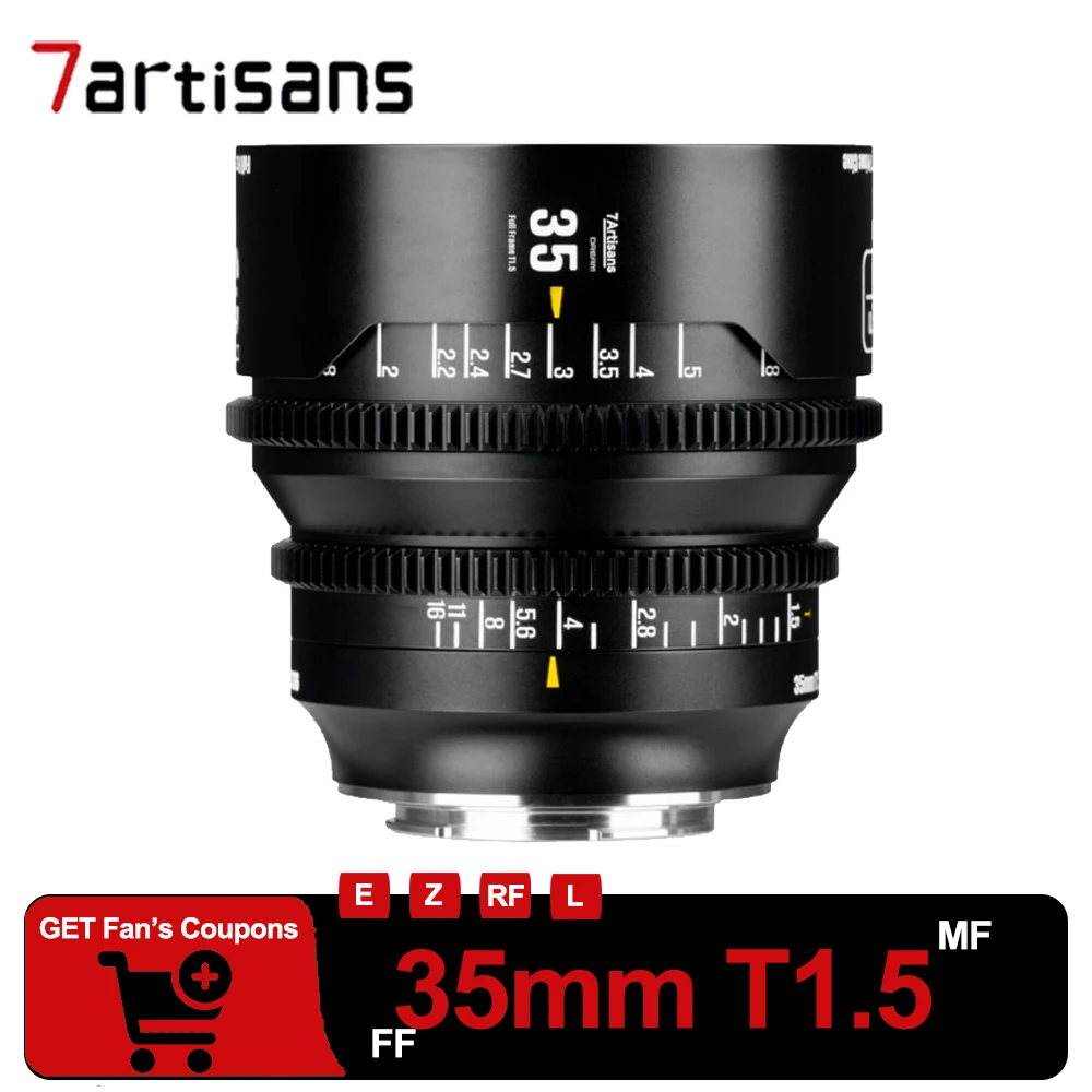 7artisans 35mm T1.5 Full Frame Manual Focus Mirrorless Cine Lens compatible with Sony E Nikon Z Canon RF Leica L