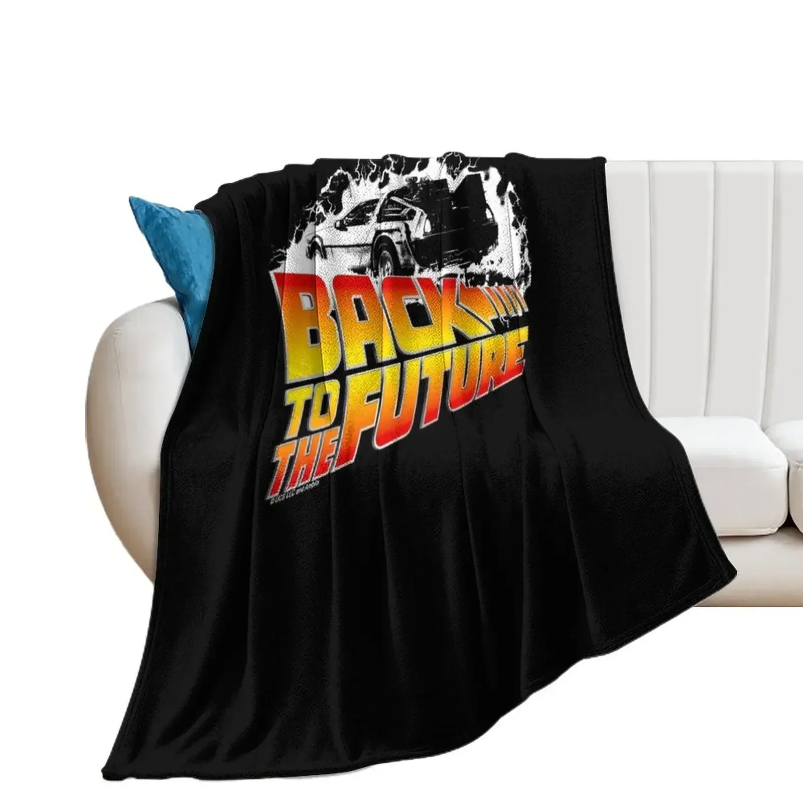 Back To The Future - Delorean White Stencil Fan Art Throw Blanket For Decorative Sofa Designers Blankets