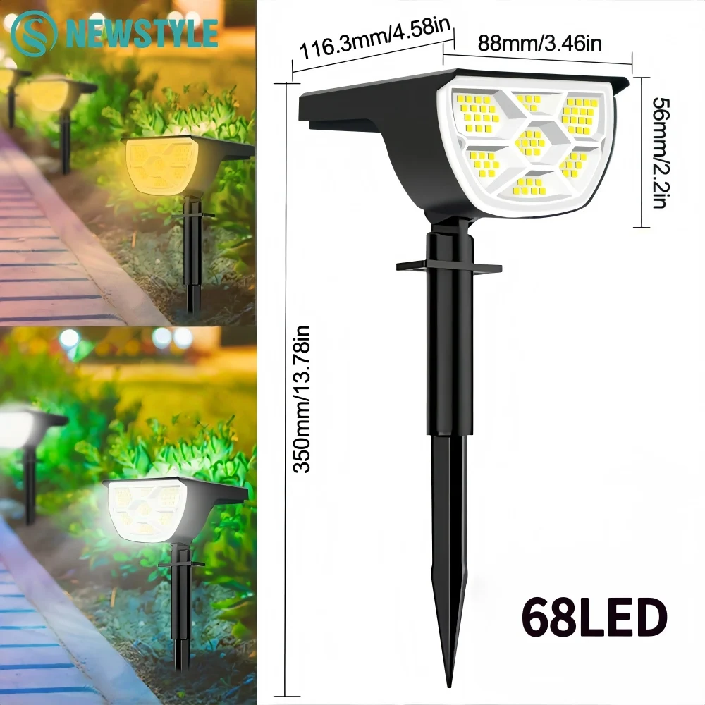 

Солнечные уличные светильники 68 LED, водонепроницаемые IP65, с 3 режимами освещения, для дорожек, ландшафтного дизайна, двора, газона, сада