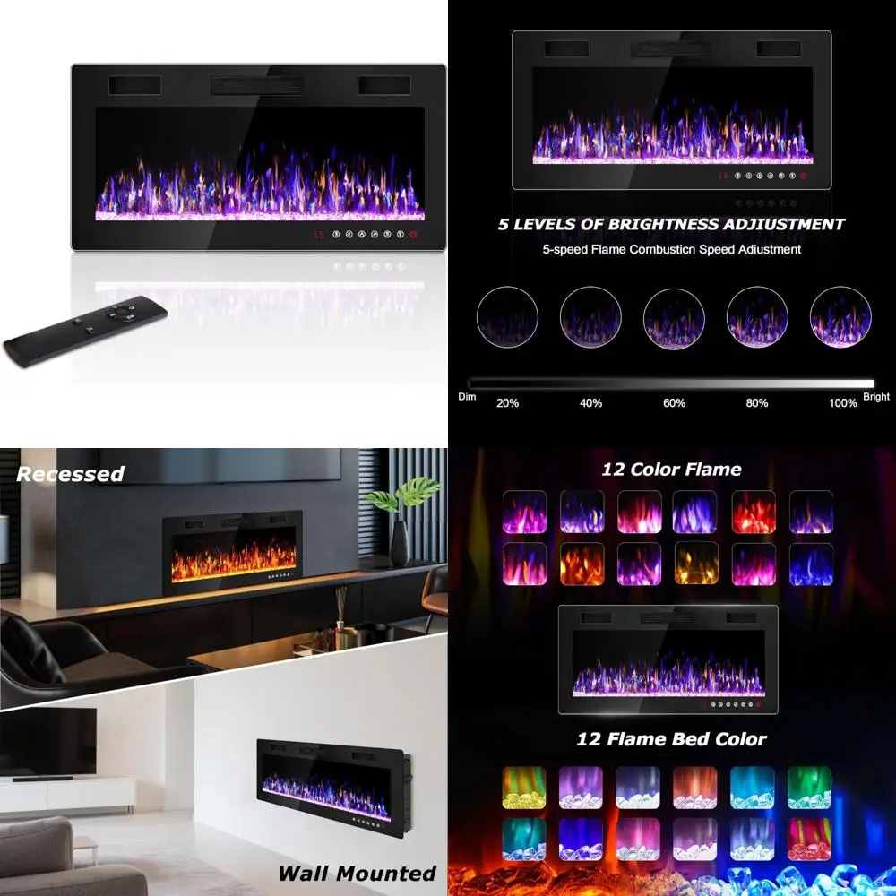 

Ультратонкий 36-дюймовый электрический каминный обогреватель — отдельно стоящая или настенная встраиваемая каминная вставка мощностью 750/1500 Вт