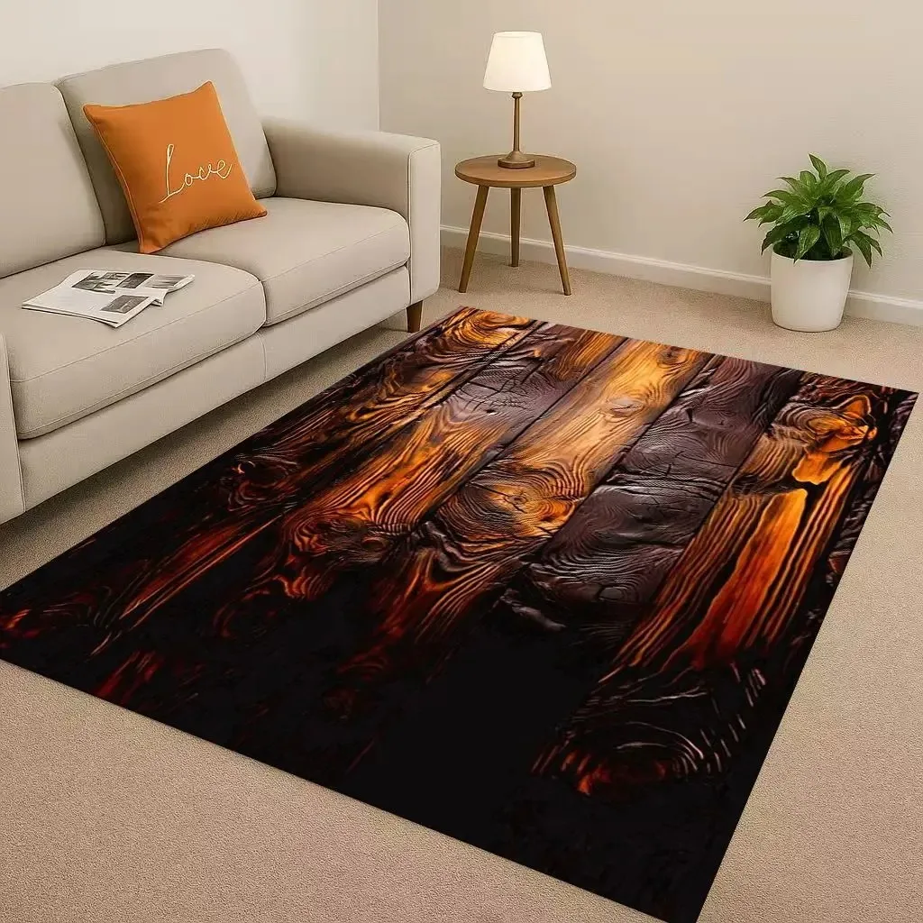 سجادة من الخشب السداسي الريفي مع تصميم سجل ثلاثي الأبعاد لغرفة المعيشة أو غرفة النوم أو المكتب - سجادة أرضية ذات ملمس خشبي طبيعي