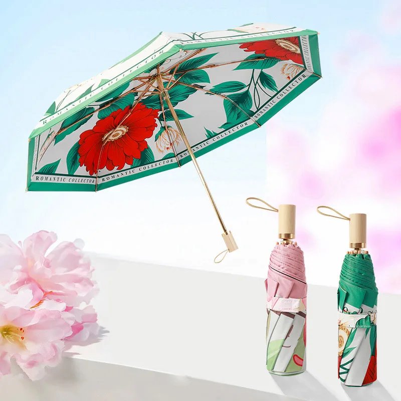 New Double Layer 3D Flower Printed Sun Umbrella Women Girl Kids Sunscreen Sunproof Waterproof Anti-ultraviolet Folding Umbrellas