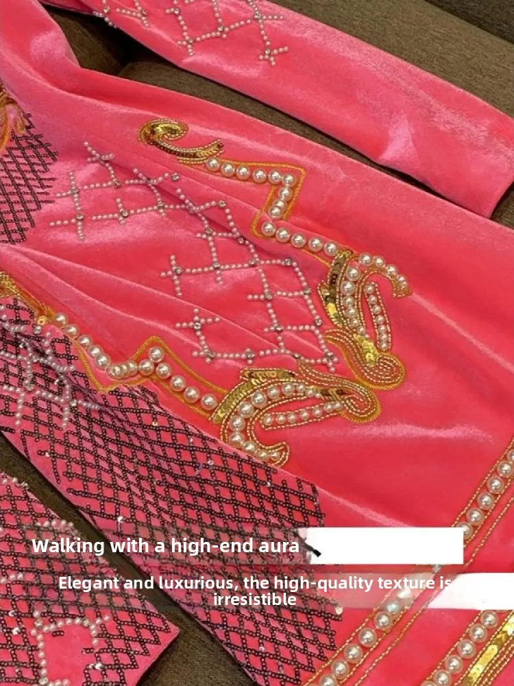   Goud fluwelen lange Sve Dr geborduurde kralen Diamo bodycon rok ow body woon-werkverkeer Sle Ci dames Dr