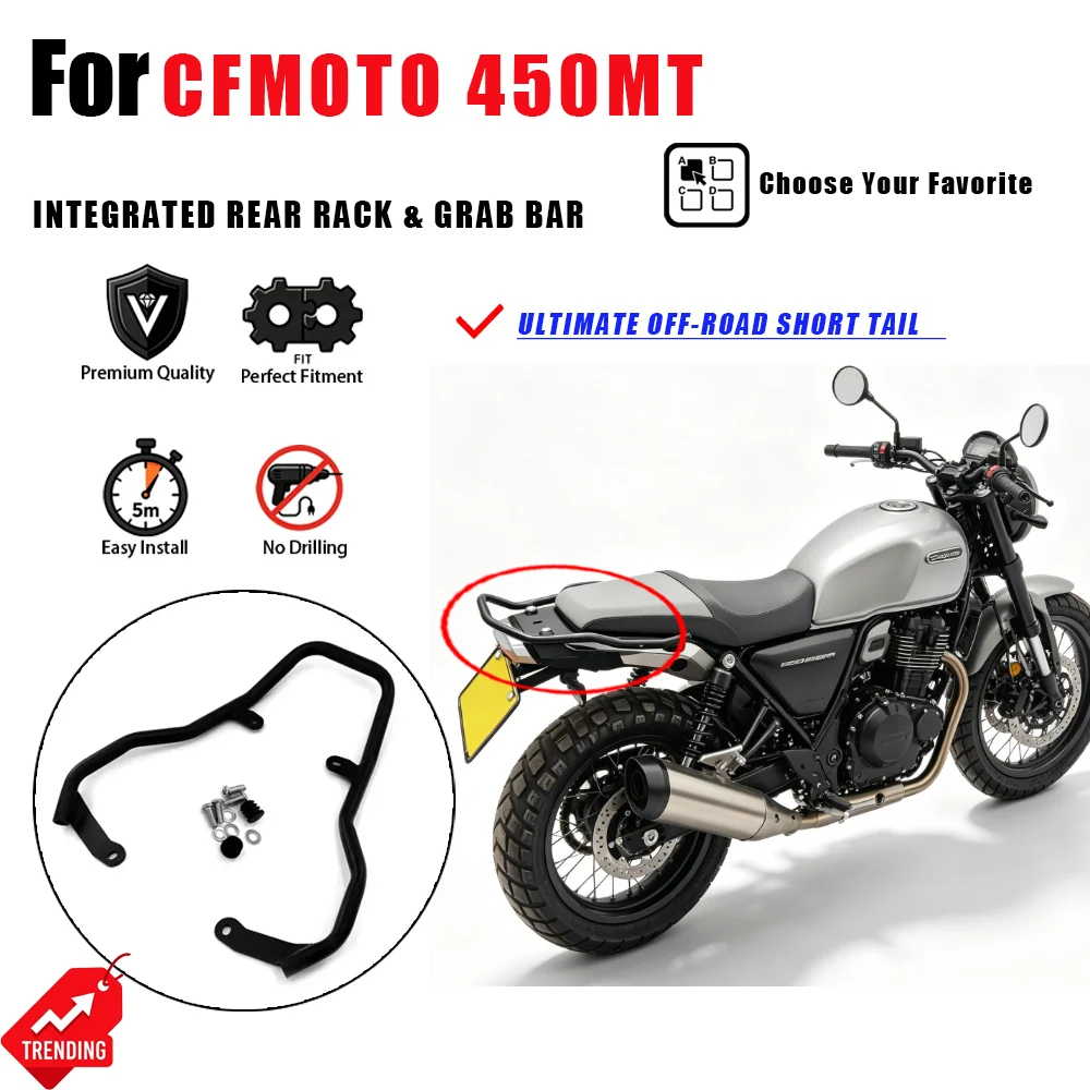 Para CFMOTO 450MT: Barra de Agarre Trasera, Alerón Integrado de Cola Corta, Accesorios Moto, Portaequipajes, Agarradera, Alerón 450 MT, Pieza