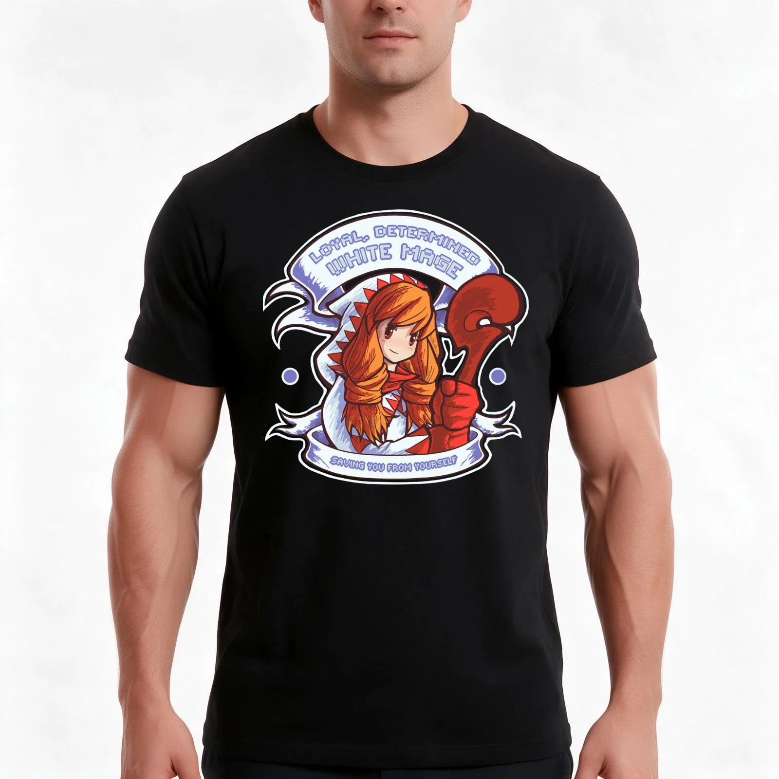 Loyal, Determined White Mage T-Shirt, Summer Casual Cotton Tee, Oversized Streetwear Tops, Vintage Graphic Print, 100% Cotton