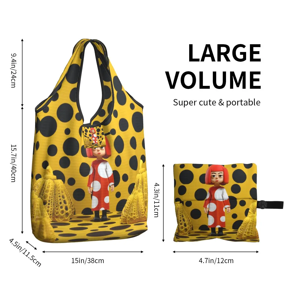 Yayoi Kusama Polka Mercearia Sacola de compras para as Mulheres, Kawaii Abóbora Ombro Shopper Bag, Bolsa de Grande Capacidade