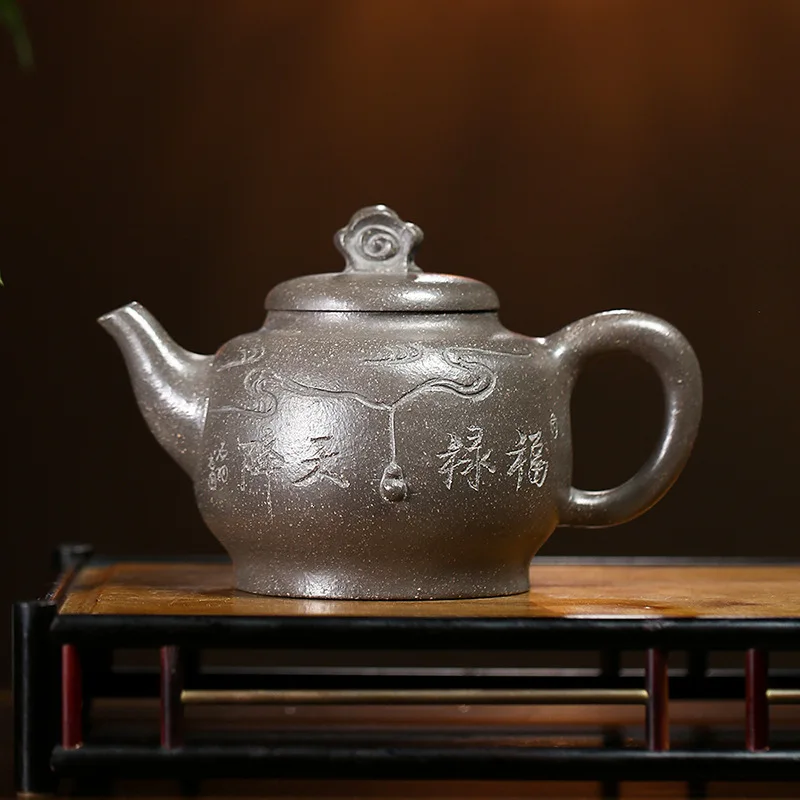 Yixing Ore Coarse Sand Green Gray Segment Mud Handmade Blessing Tianjian Large Capacity Purple Pot Household Tea Set