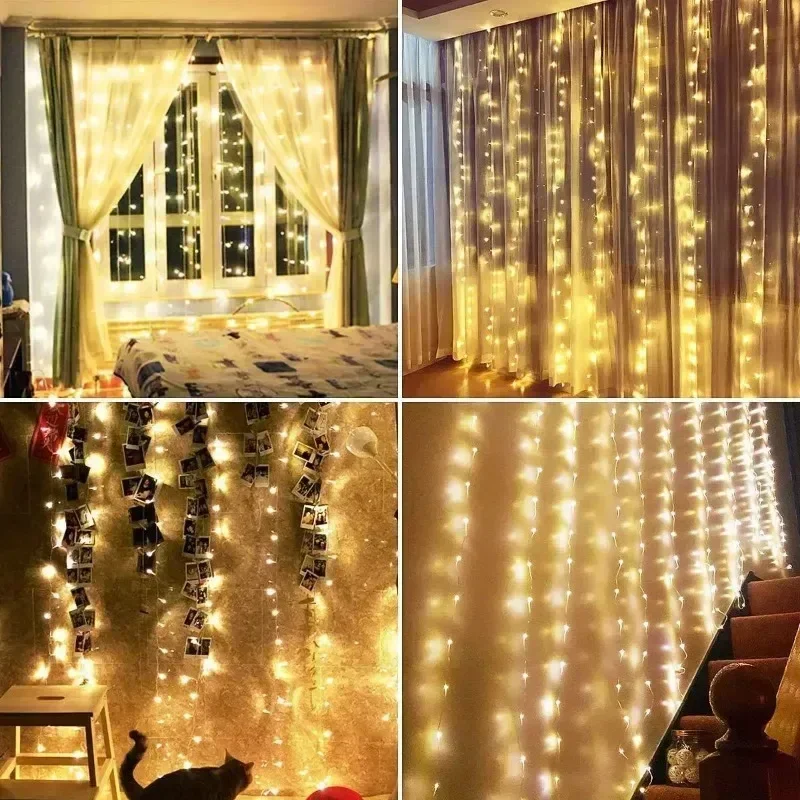 LED Fee String Vorhang Lichter 6 m/3 m Neue Jahr Lampe Weihnachten Lichter 8 Modus Fernbedienung USB girlande Weihnachten Dekor Für Home Urlaub – Detail 10