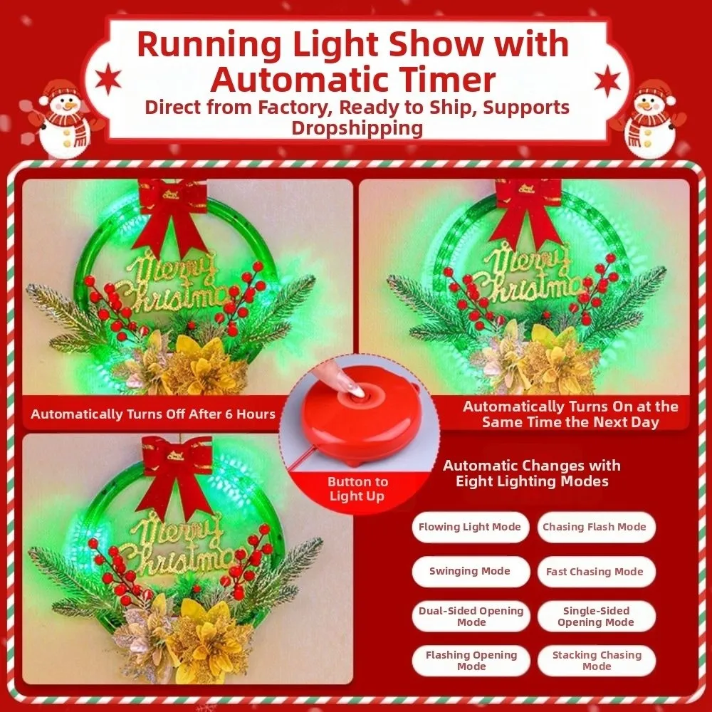 

Glowing Christmas Wreath Hanging Timer Function Artificial Wreaths Waterproof Battery/USB Powered LED Christmas Decorations Wall