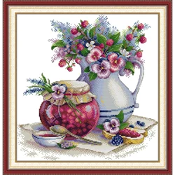 Joy Sunday Pre-printed Cross Stitch Kit  Easy Pattern Aida  Stamped Fabric Embroidery Set-Summer Mood