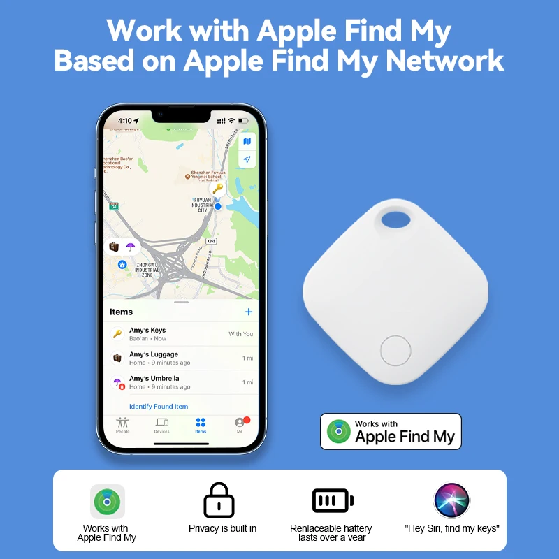 MFI Rated Global Positing Smart Tracker for iPhone IPAD Key Finder Locator Wallet Lugggae Pet BLE Tracking GPS Tag on Find My