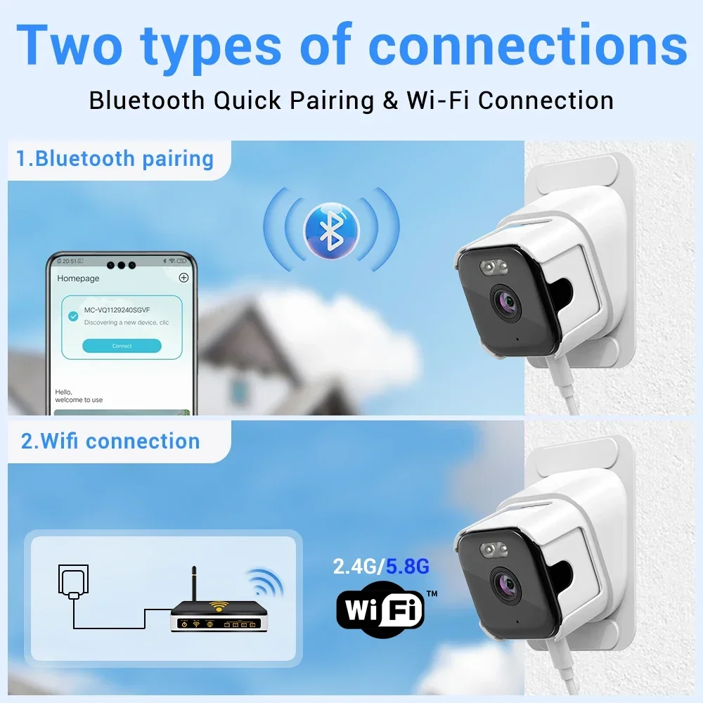 Caméra de fenêtre WiFi 2.4G/5G, 5mp, pour l'intérieur, sécurité domestique, Vision nocturne couleur, détection de mouvement, enregistrement 24/7, installation rapide