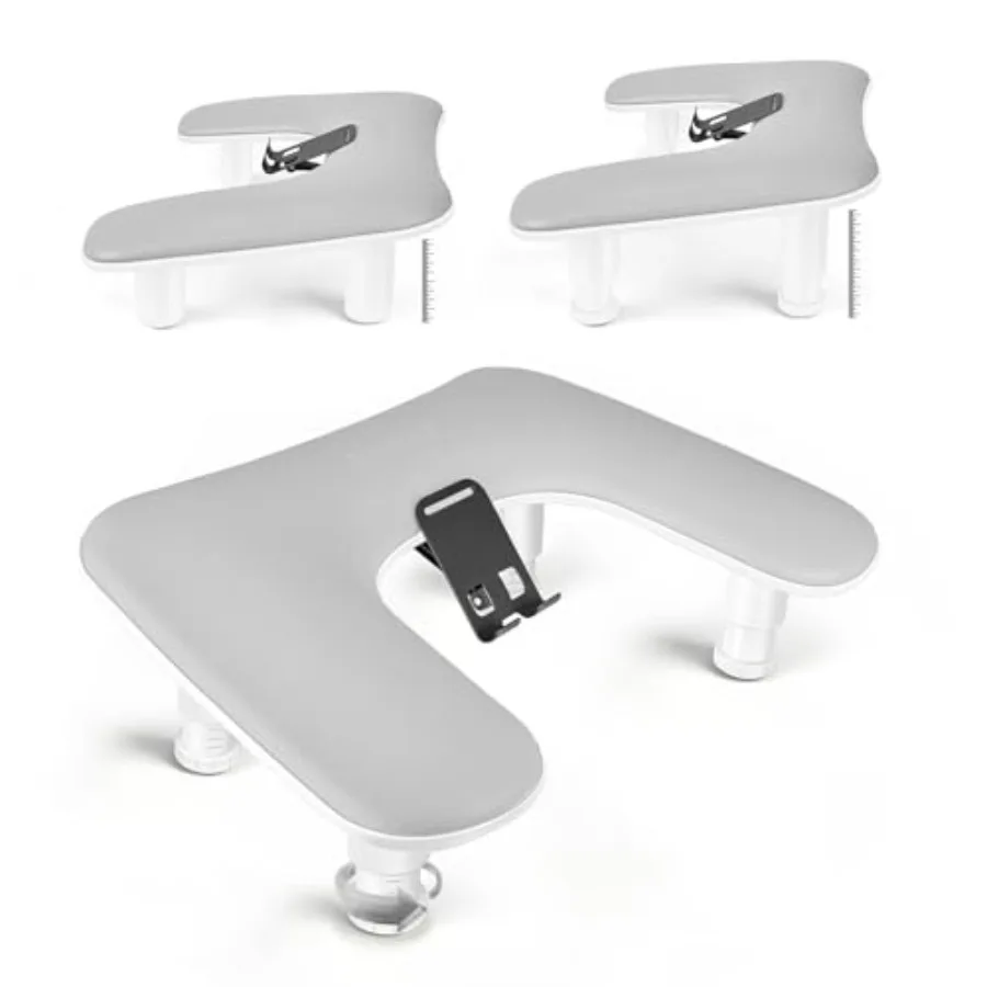 JODSONE Gray U-Shaped Arm Rest for Nails Tech with Rotating Built-In Phone Holder and Adjustable Nail Arm Rest Detachable Manic