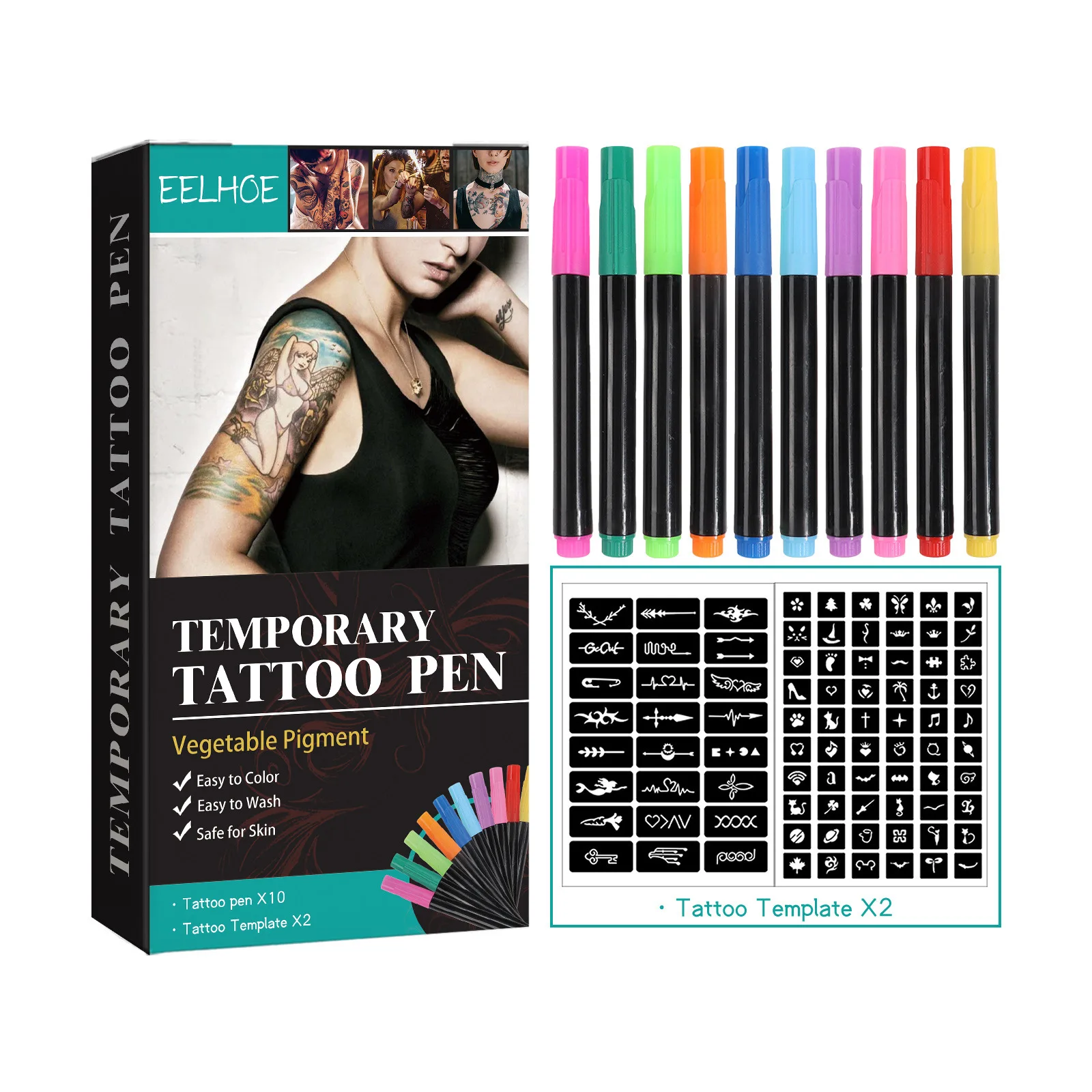 Ensemble de stylos de tatouage temporaire pour la peau, avec 10 couleurs, pour les ridules audacieuses et fines sur le corps, le visage et les bras, couleurs de bricolage longue durée