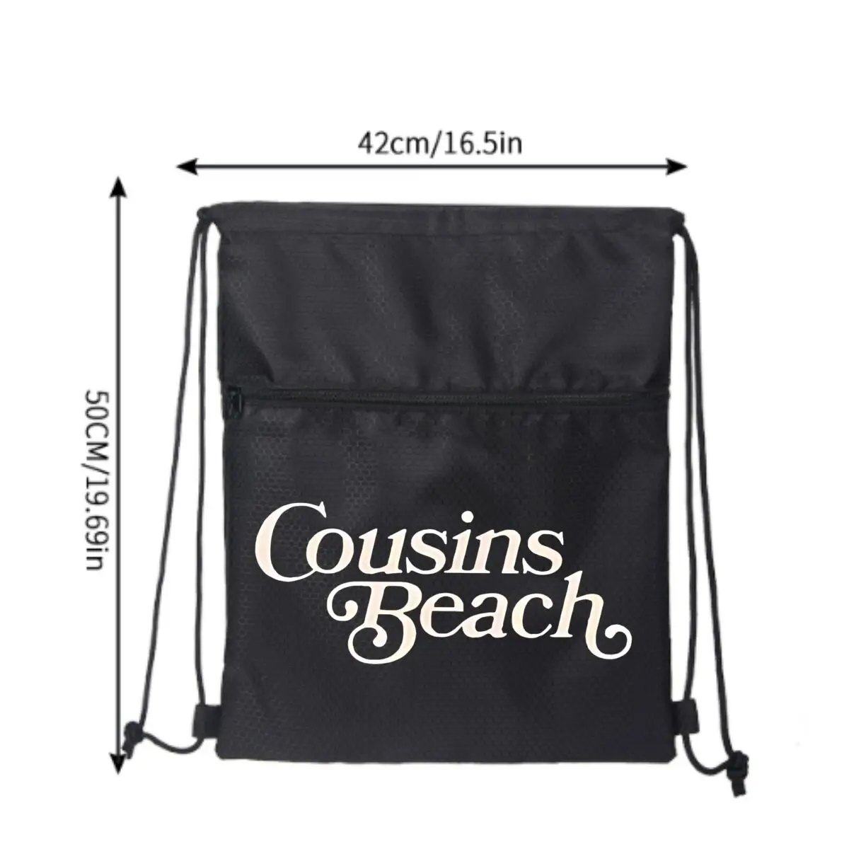 Cousins Beach Coastal Art Black Adjustable Outdoor Drawstring Zipper Bag