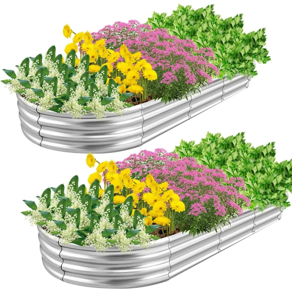 

2Pcs Galvanized Raised Garden Bed，8×3×1ft Galvanized Planter Raised Garden Boxes Outdoor, Large Oval Metal Raised Garden Beds fo