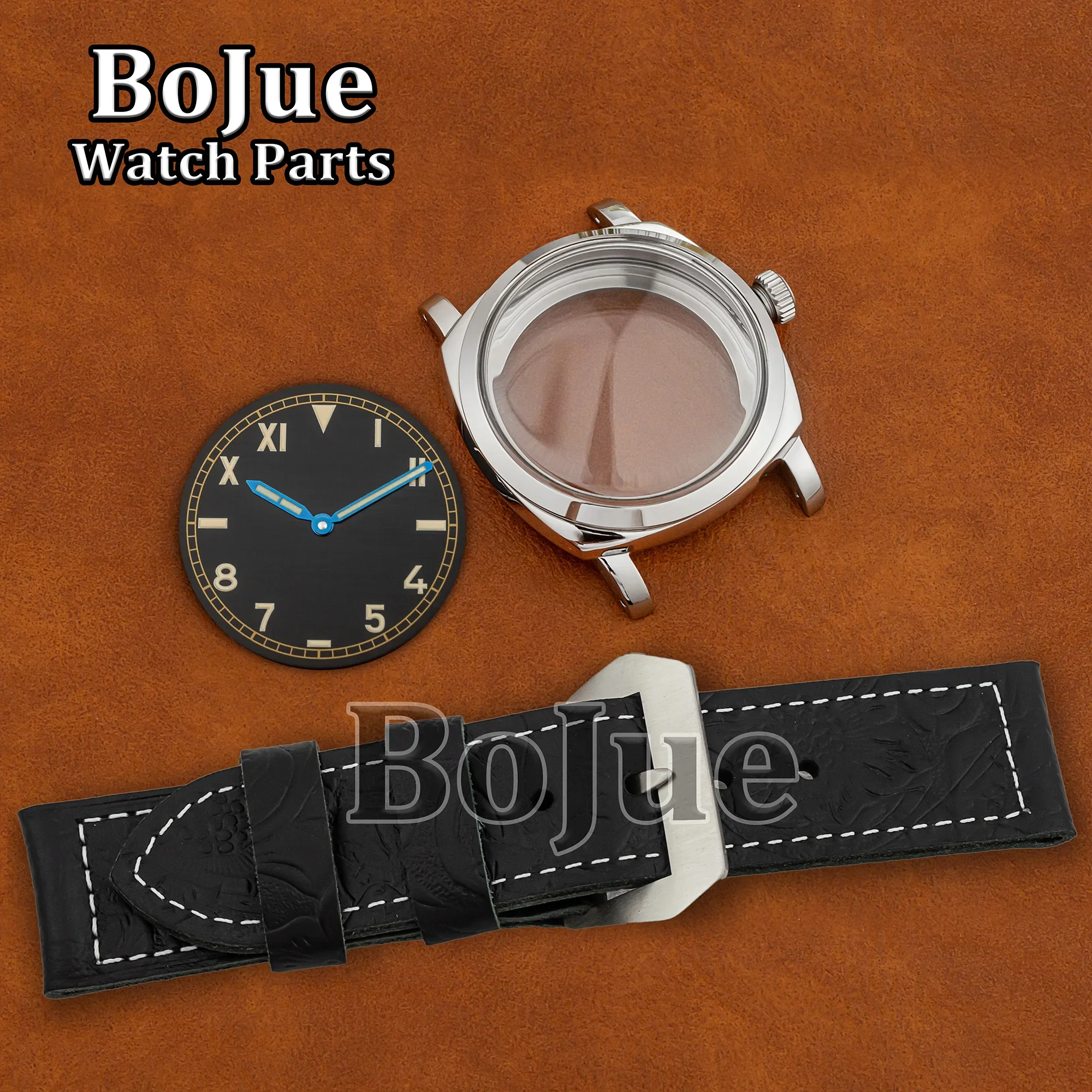 47mm caixa de relógio vintage dial ponteiros pulseira couro 6154 st3600 eta 6497 movimento aço inoxidável à prova dwaterproof água peças relógio masculino