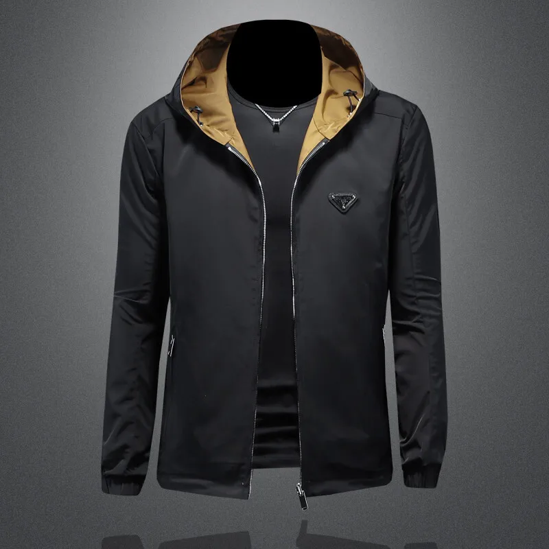 

Двусторонняя мужская куртка с капюшоном, весенне-осенняя, новая модная городская модель из полиэстера, с длинными рукавами, на молнии