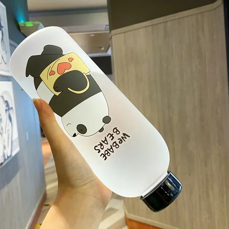 1000ml Water Bottles Cute Panda Bear Cup With Straw Transparent Cartoon Water Bottle Drinkware Frosted Cup Leak-proof