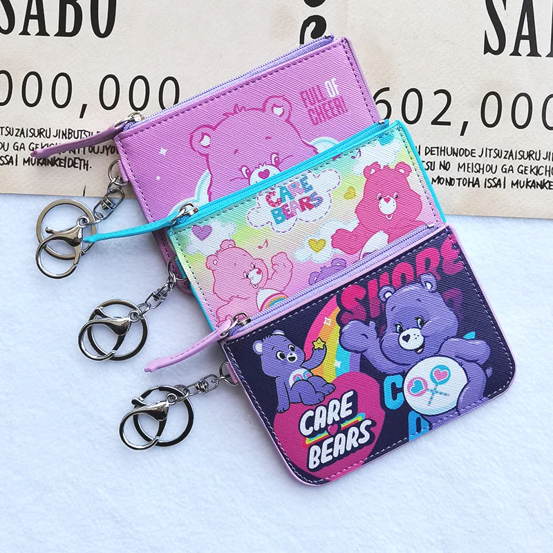 New Candy Color Care Bears Leather Zero Wallet Cartoon Zipper Bag Id Storage Anime Bag ciondolo decorazione Cute Girl Toys Gifts