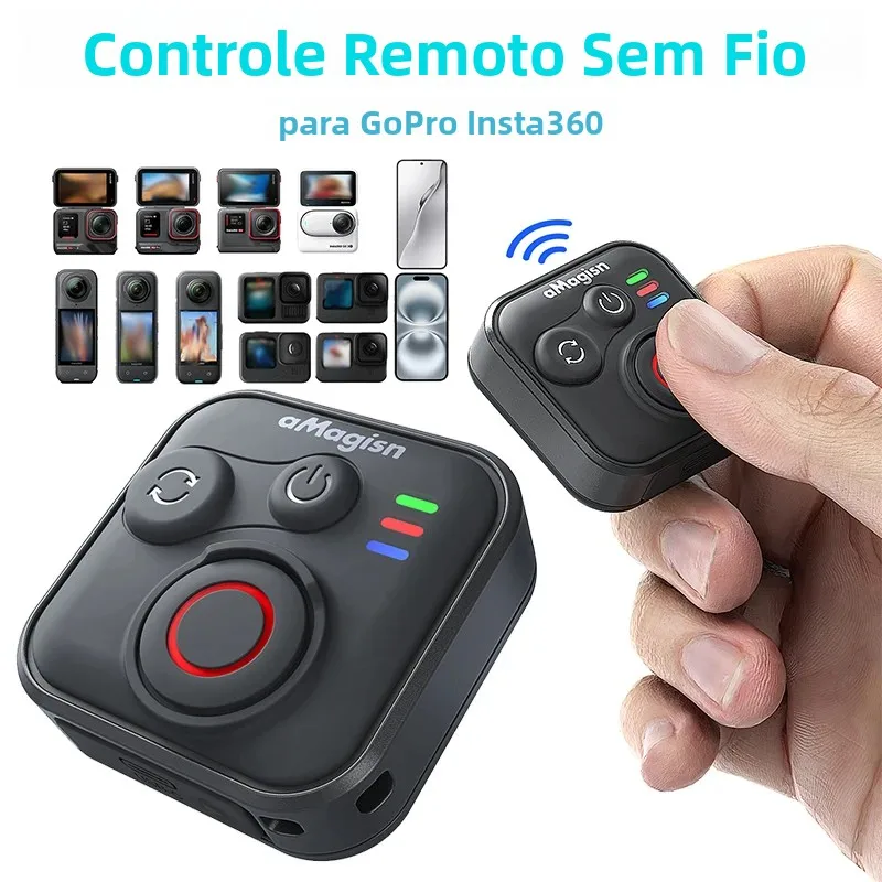 Controle Remoto Bluetooth Sem Fio com Alça de Pulso para Câmeras de Ação Insta 360 X5 X3 X4 GO 3S ACE Pro 2 GoPro 13/12/11/10/9/8