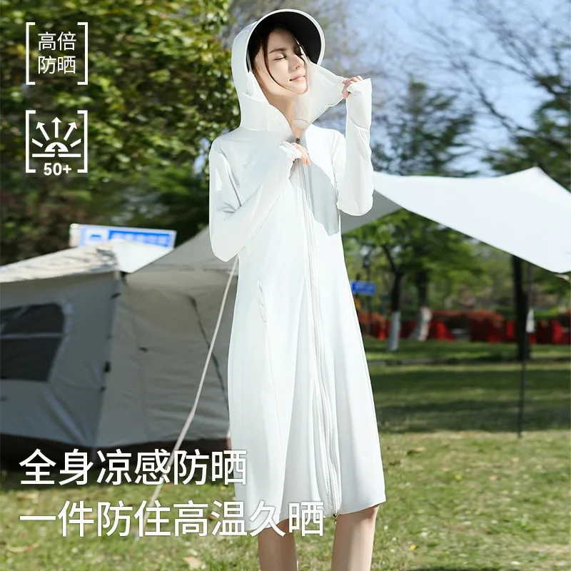 Long sunblock clothes outdoor women new anti-ultraviolet ice original yarn bicycle sun-protective ice silk breathable coat summe
