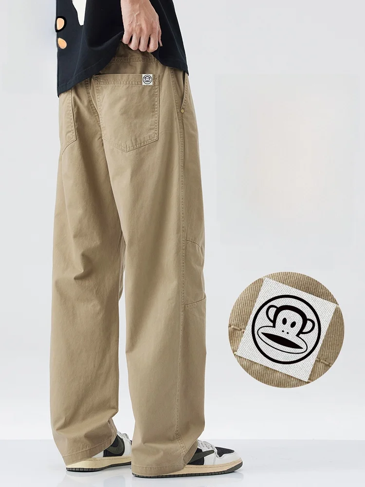 

PaulFrank Pure Cotton Straight Leg Casual Pants Men's Loose Fit Spring Autumn Khaki Color Leisure Trousers Casual Pants