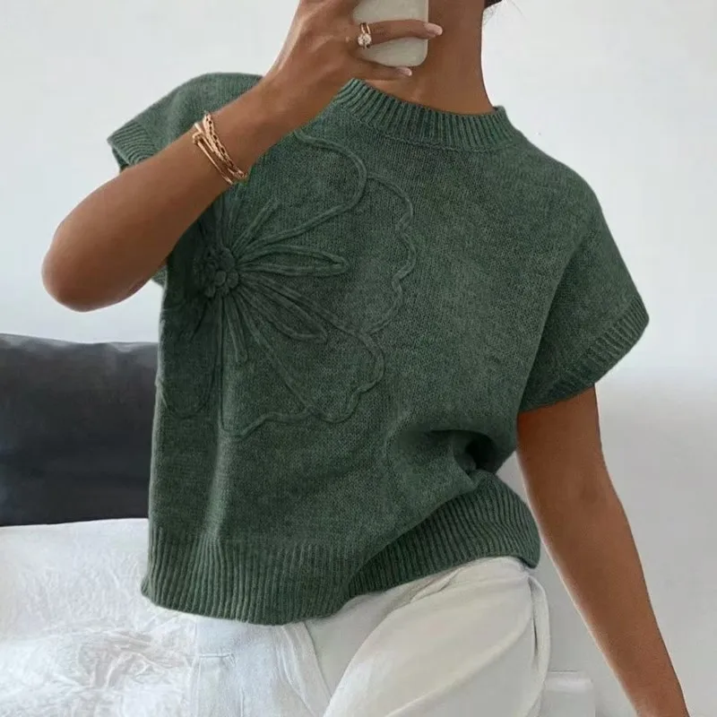 

Y2K Fashion Knitted Waistcoat Women's Sweater Korean Elegant Ladies Casual Sleeveless Embroidered Vest Top for Spring Autumn