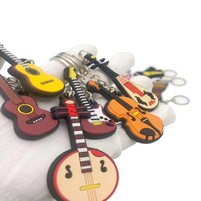 New Musical Instrument Silicone Guitar PVC Soft Keychain Cartoon Small Gift Pendant