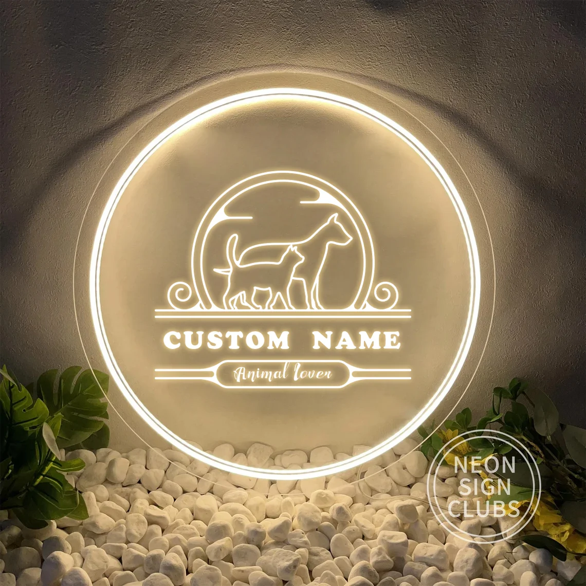 

1PC Round Shape USB Power Animal Love Custom Text Neon Led Sign Acrylic Board Not Easy To Break For Bedroom Decor