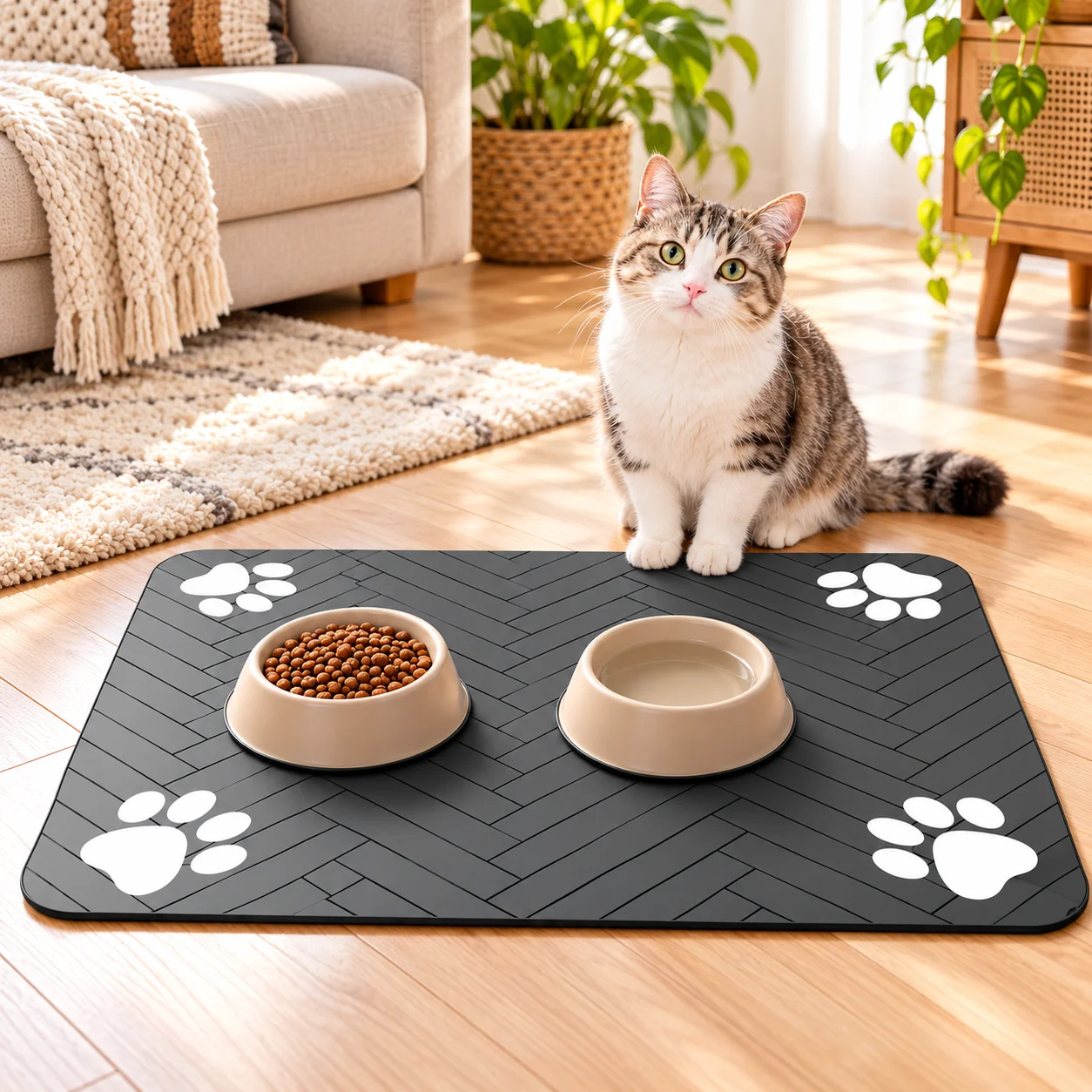 Pet Feeding Mat-Absorbent Pet Placemats  Rubber Backing Dog Food Mat Cat Feeding Mat for Food and Water Bowl with Waterproof