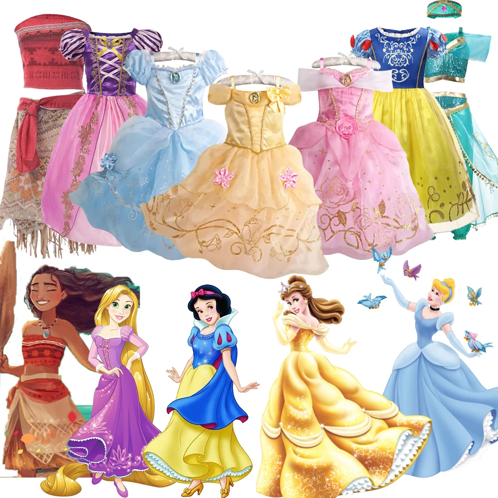 

Disney Princess Dress Belle Cinderella Arlo Cosplay Gown Rapunzel Moana Costume Girl Snow White Princess Dress Up Costumes 2-10Y