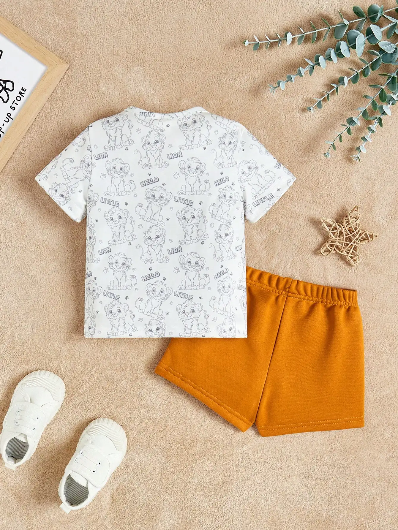 Summer cute boy short sleeved sports and casual wear set, daily little lion printed children's clothing, cartoon breathable men'