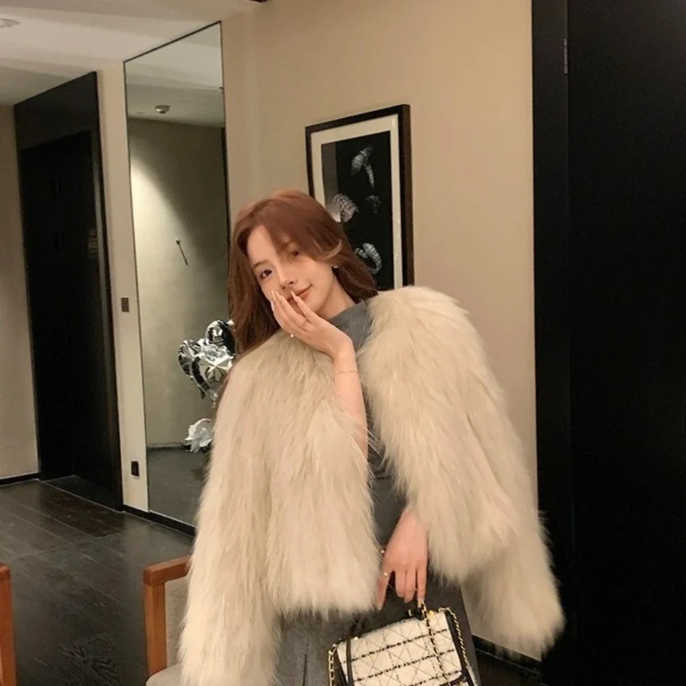 Veste de fourrure de réalité Double face tricotée épaissir à manches longues col en v hiver tissage fourrure femmes hiver manteau de fourrure de raton laveur naturel femmes