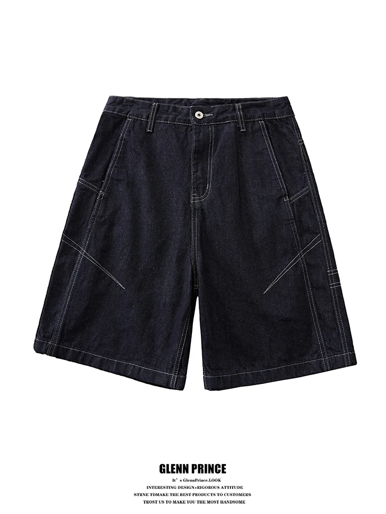 

GPstudio American Trendy Brand Color Block Contrast Stitching Original Color Denim Shorts Summer Thin Design Sense Five-Quart...