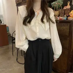 European New Year Collection Spring Autumn French Unique Western Style Small Shirt Beautiful Doll Neck Shirt Top Women's W