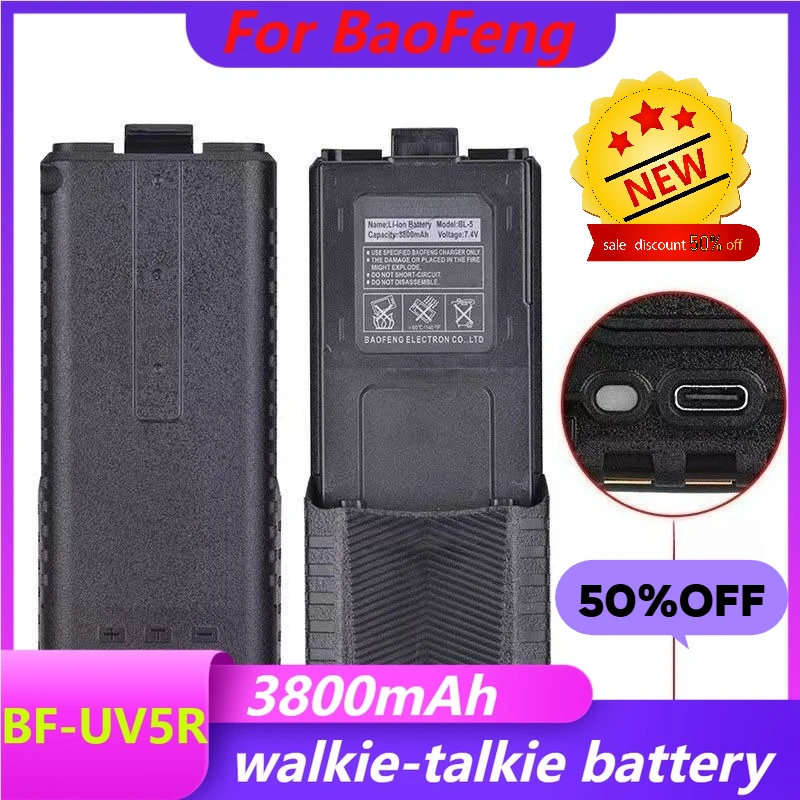 

3800mAh for Baofeng Walkie Talkie Type C Direct Charging Extended and Thickened BL-5 Battery Universal for Baofeng BF-UV5R