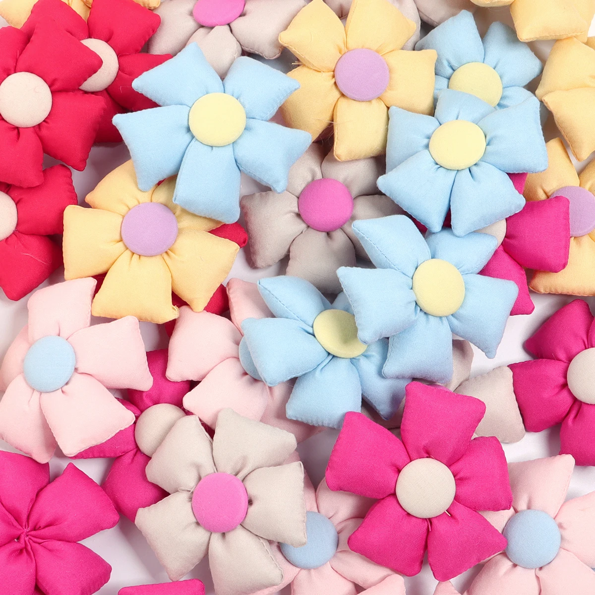 4pcs/lot Fabric Five Petals Flowers 7cm Cloth Fabric Flower Filling Cotton For DIY Handmake Decoration Gifts Clothing Accessorie