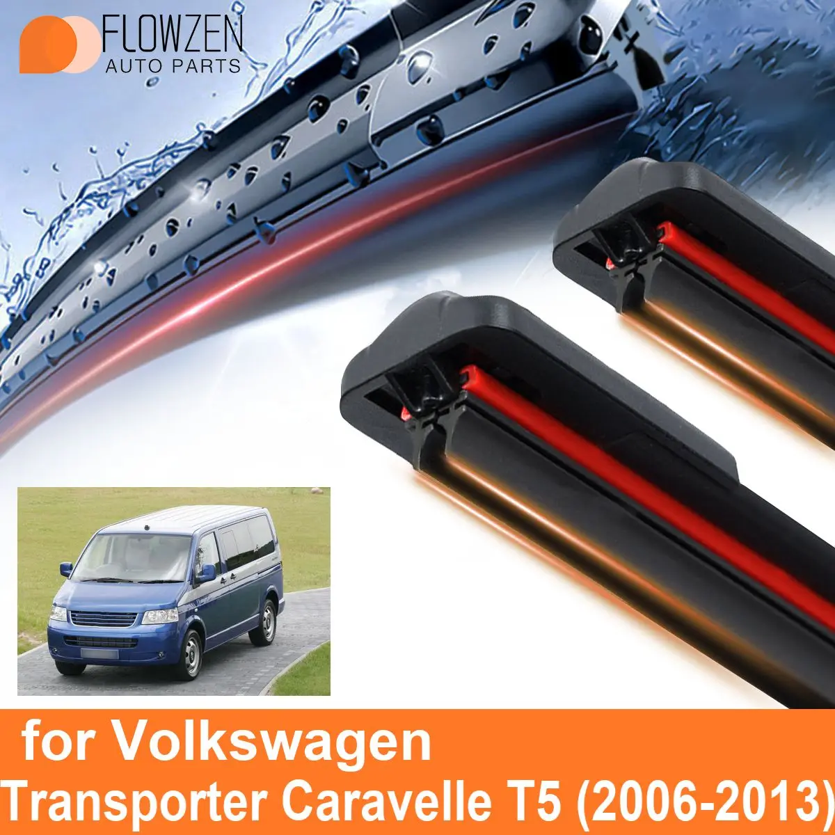 Car Windshield Wiper Blades for Volkswagen Transporter Caravelle T5 Double Rubber Frameless Bracketless WipersSoft Accessories