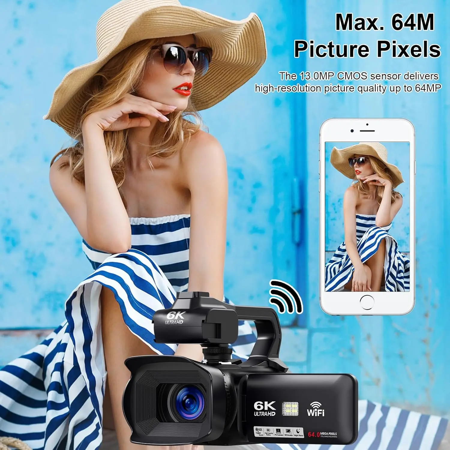 Caméras vidéo 6K pour la photographie 64MP WiFi Webcam en direct caméscope Zoom numérique 18X caméra d'enregistrement Vlog pour Tiktok YouTube
