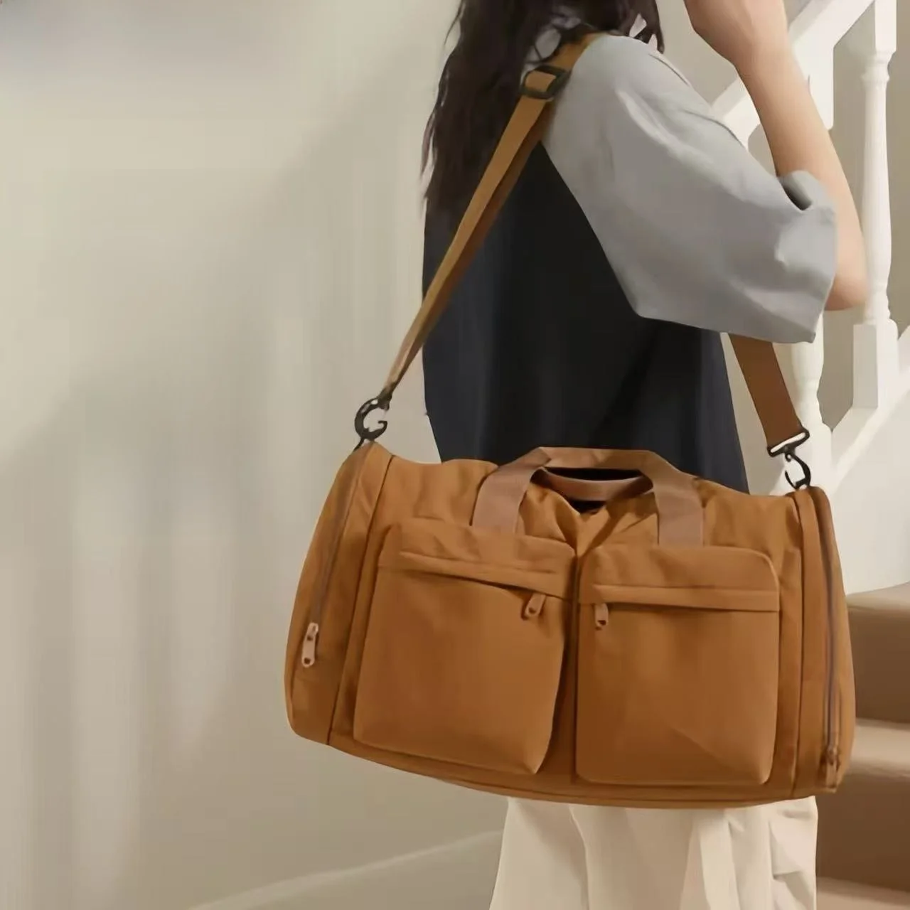 foldable-large-capacity-lightweight-travel-bag-unisex-portable-luggage-storage-bag-fashionable-nylon-youth-single-strap-handbag