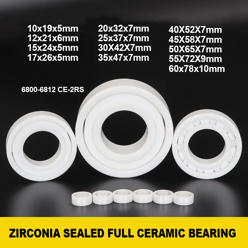 Zirconia All Ceramic Bearings ID 10-60mm Zirconia ZrO2 Corrosion-Resistant Double Sided Sealed Bearings OD 19-78mm Height 5-10mm